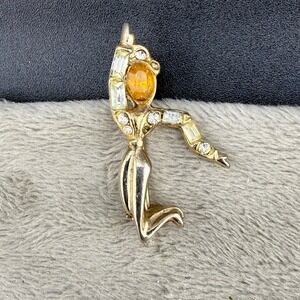 Vintage Reinad Brooch Gold Tone Dancer READ Signed‎ Figural